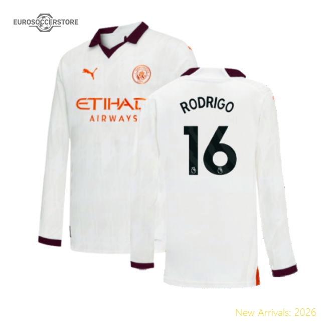 2023-2024 Man City Long Sleeve Road Shirt Kids RODRIGO Premium 16