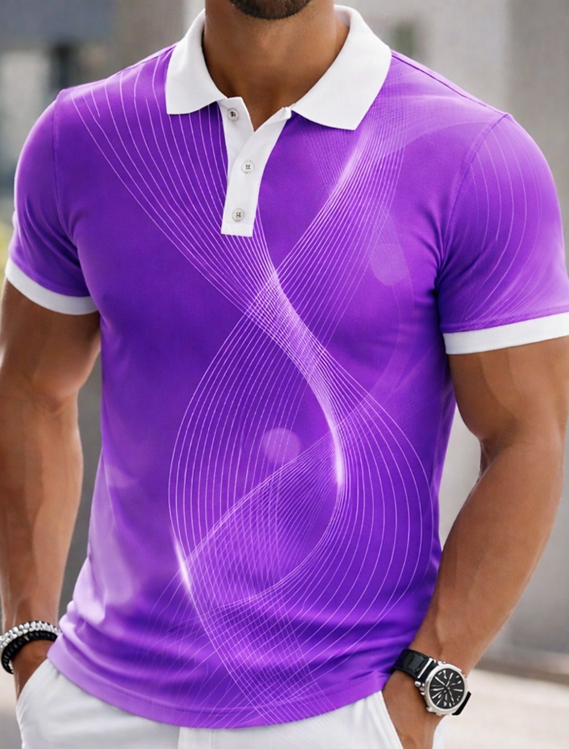 Men's Geometic Golf Sports Polo Shirts Short Sleeve Collared Casual