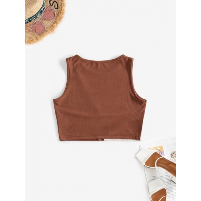 Ribbed Two Tone Crop Tank Top RQ1264