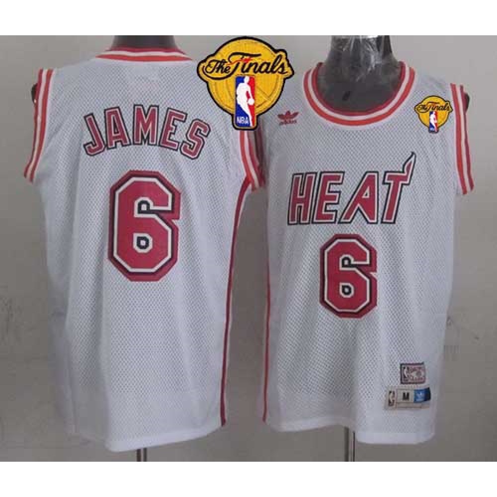 Heat #6 LeBron James White Swingman Throwback Finals Patch Stitched NBA Jersey