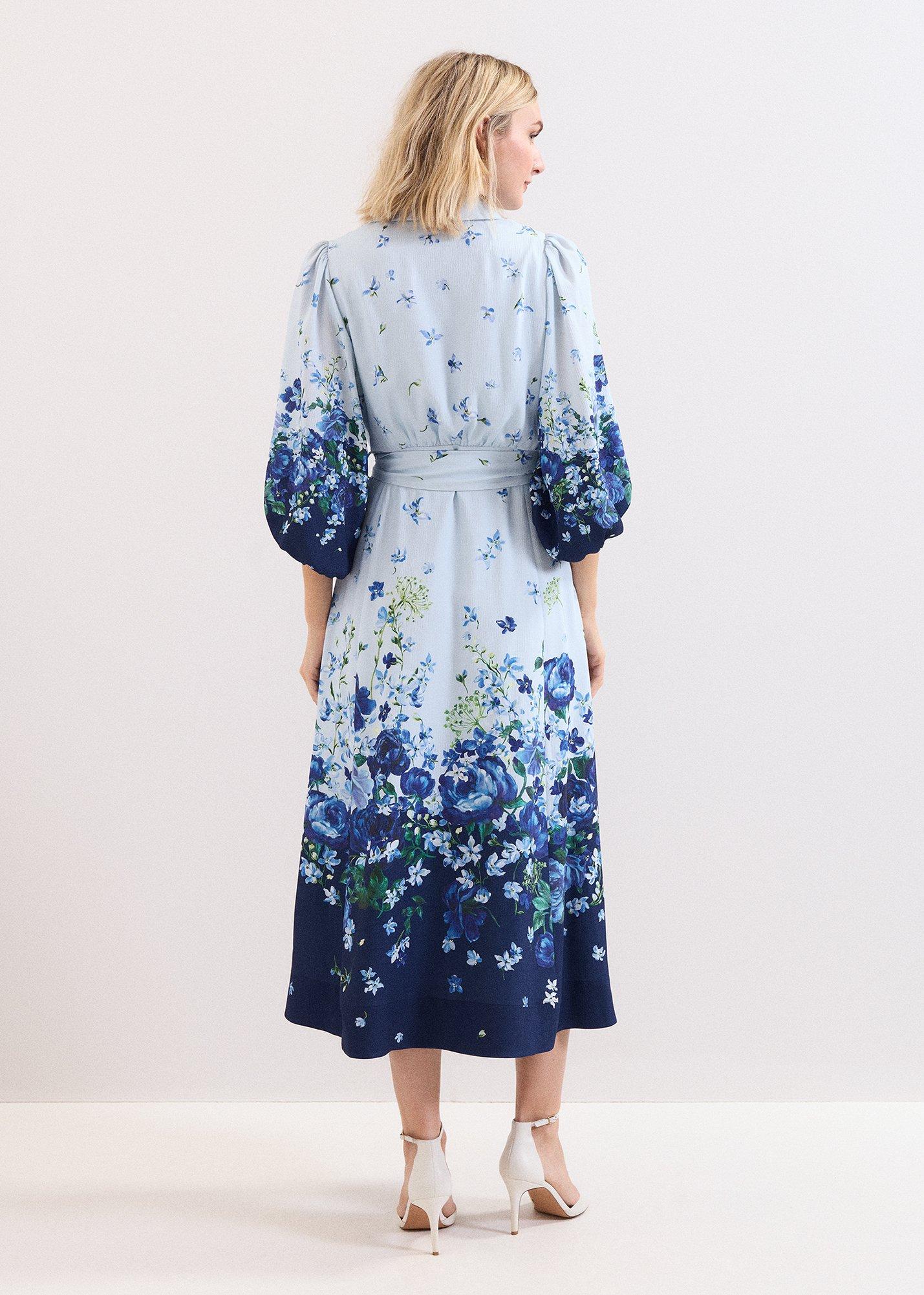 Petite Noella Blue Floral Shirt Midaxi Dress