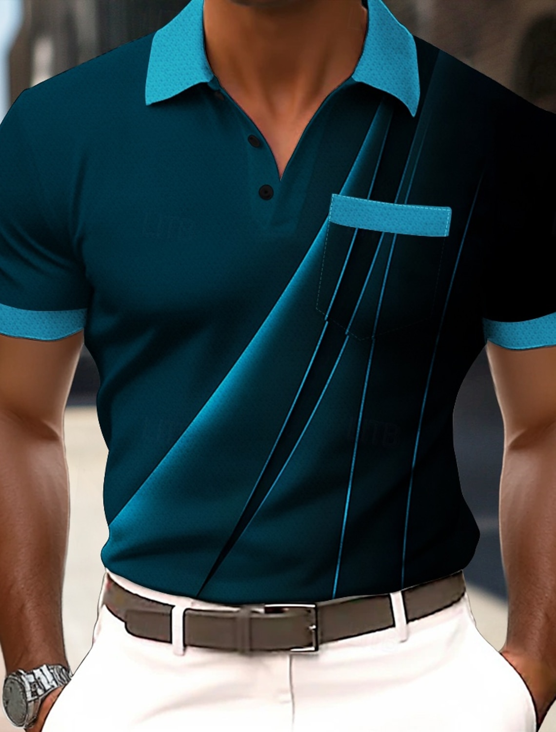 Men's Geometric Line Polo Short Sleeve Shirts Collared Business Casual