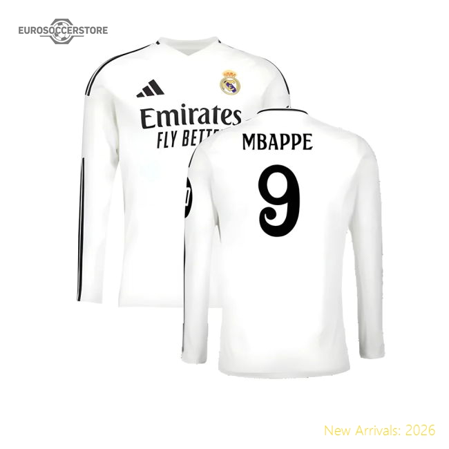 Official 2024-2025 Real Madrid Long Sleeve Home Shirt (Mbappe 9)