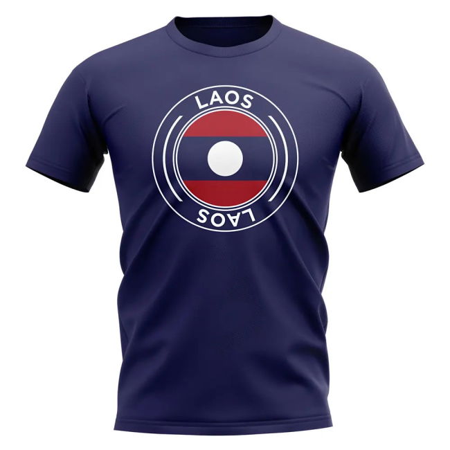 Premium-Quality Laos Football Badge T-Shirt (Navy) Tournament-Edition