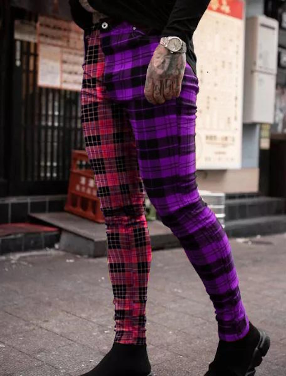 Men's Trousers Chinos Slacks Jogger Pants Plaid Dress Pants Plaid Checkered Comfort Soft Office Business Streetwear Smart Casual Red Purple Inelastic