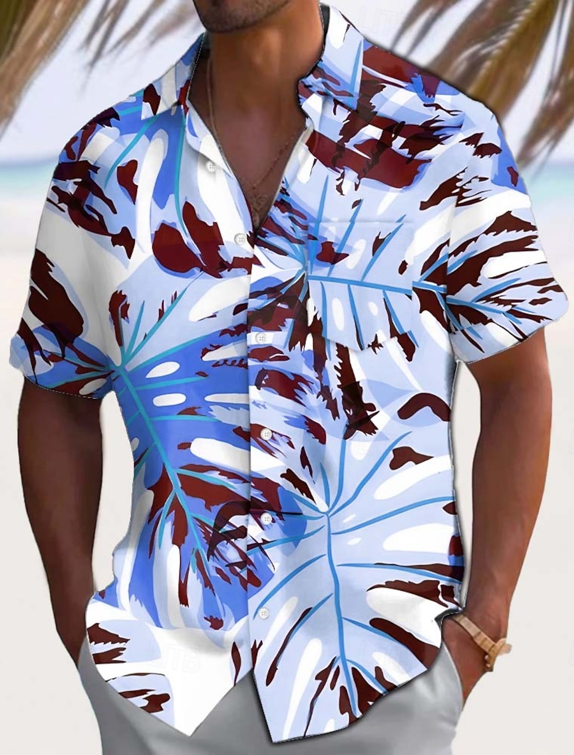 Men's Palm Leaf Tropical Plants Summer Hawaiian Shirt Button Up Aloha