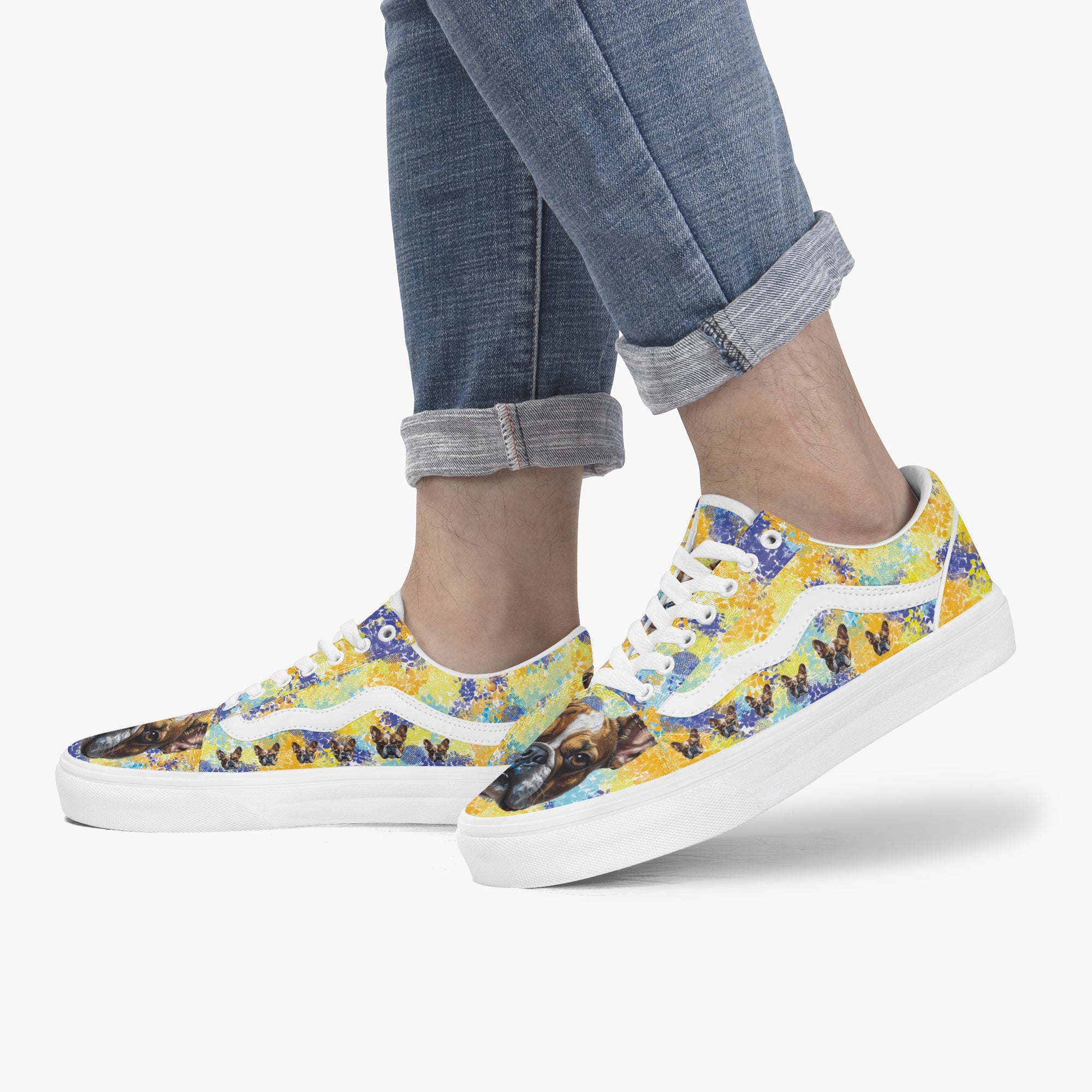 French Bulldog Lover Latte Trendy Low Top Canvas Sneakers Casual Footwear