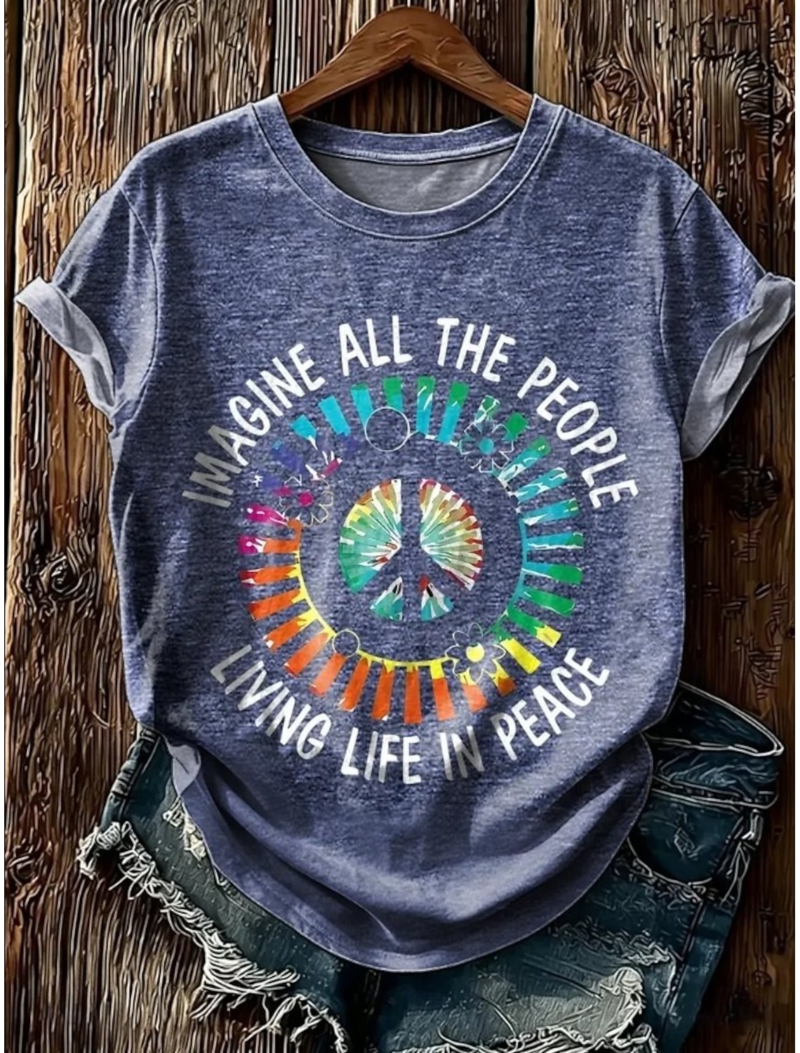 American Independence Day Women's T Shirt Print Graphic Plants Vintage Stylish Classic Short Sleeve Crew Neck Regular Tops Casual Daily Blue Brown Green Summer Spring PEACE