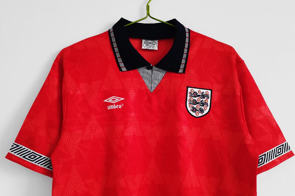 1990 England Away Red Retro Soccer Jersey Football Shirt - Official