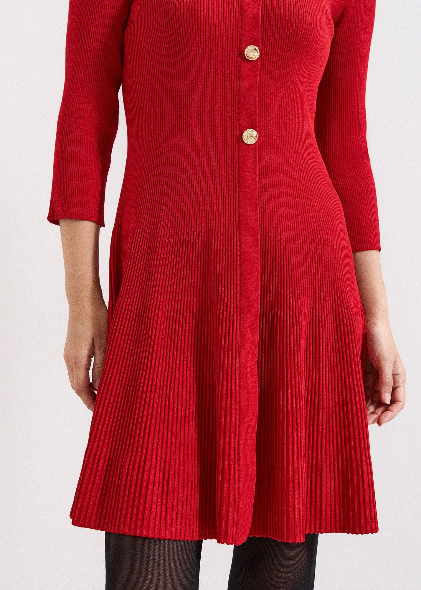 Rachel Red Fit And Flare Ribbed Swing Dress