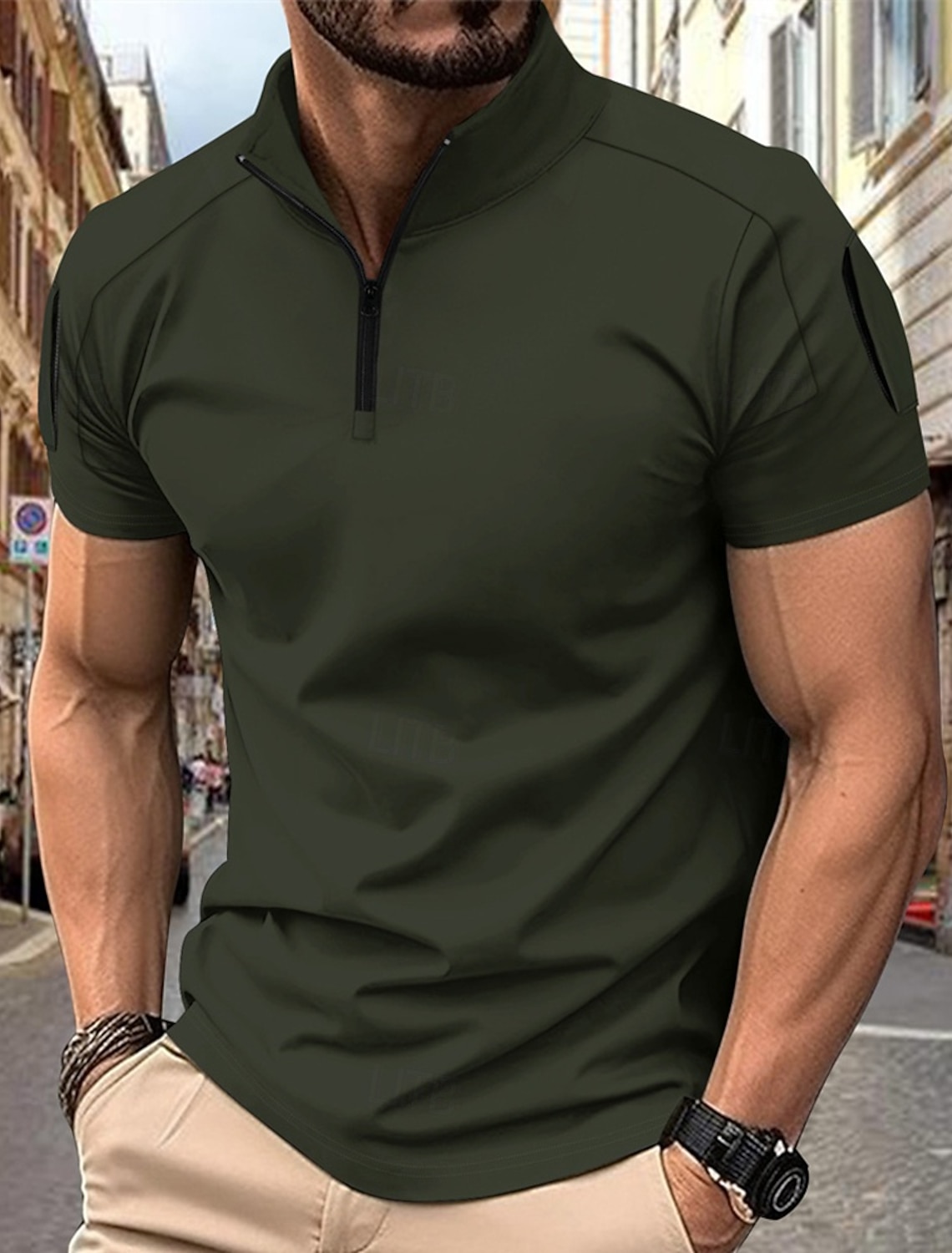 Men's Quarter Zip Polo Golf Shirt Work Casual Short Sleeve Basic