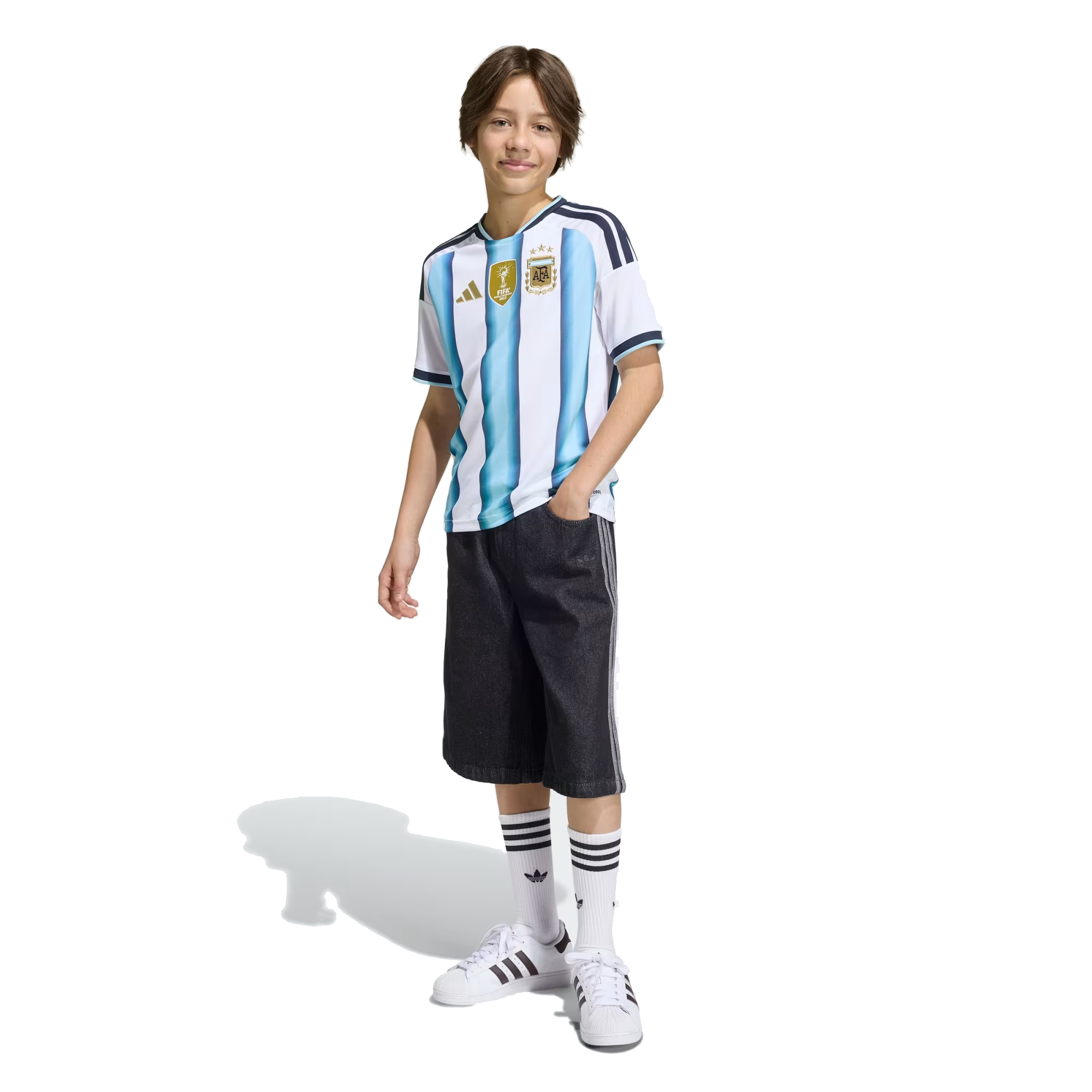 adidas Youth Lionel Messi Argentina Home Jersey w/ World Cup Champion Patch 2026 (White/Icey Blue)