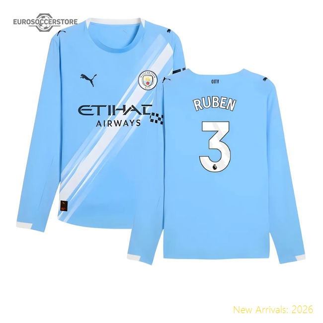 Authentic 2025-2026 Man City Authentic Long Sleeve Home Shirt (ruben