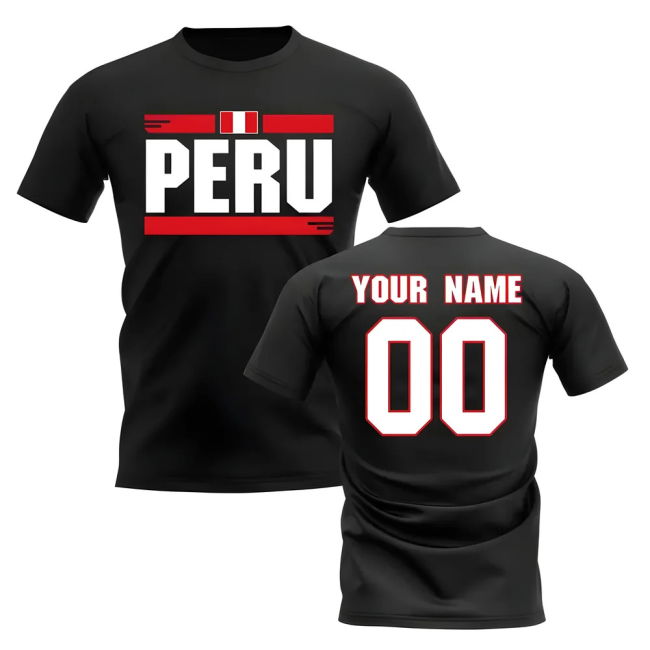 Football Personalised Peru Fan Football T-Shirt (Black)