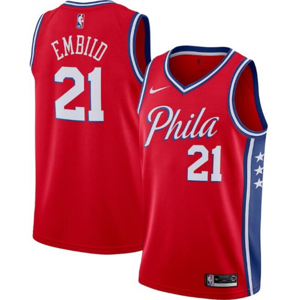 Game Day Budget-Friendly Men's PHI #21 Joel Red Basketball Jersey