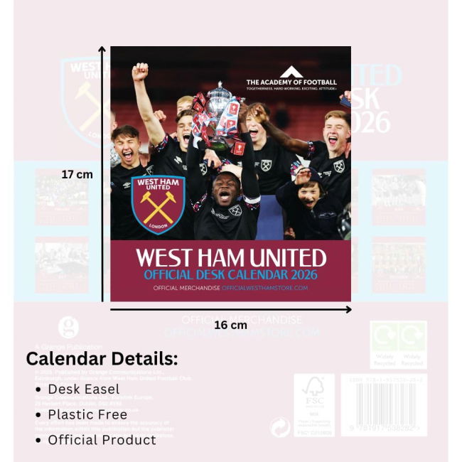 Calendar 2026 Match Worn Style West Ham Pro Appearance Home Elite Kit