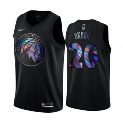 Nike Minnesota Timberwolves #20 Josh Okogie Mens Iridescent Holographic Collection NBA Jersey ¨C Black Mens