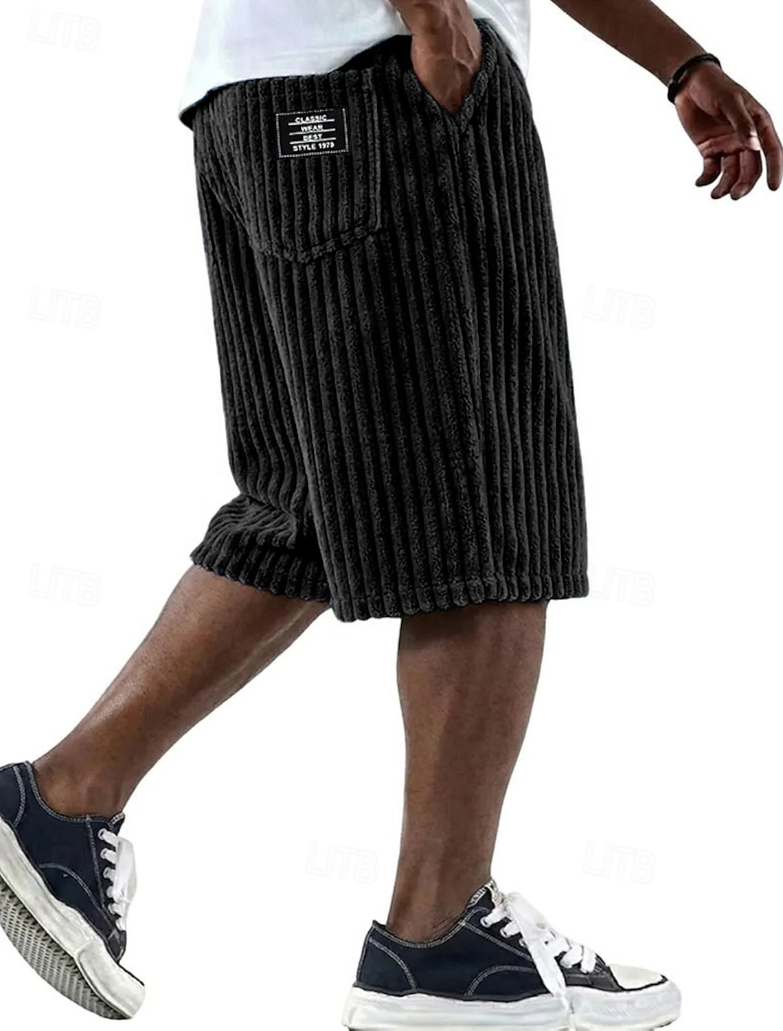 Men's Shorts Casual Shorts Corduroy Shorts Pocket Elastic Waist Simple Plain Comfort Breathable Knee Length Casual Outdoor Vacation Vacation Fashion Black White Micro-elastic