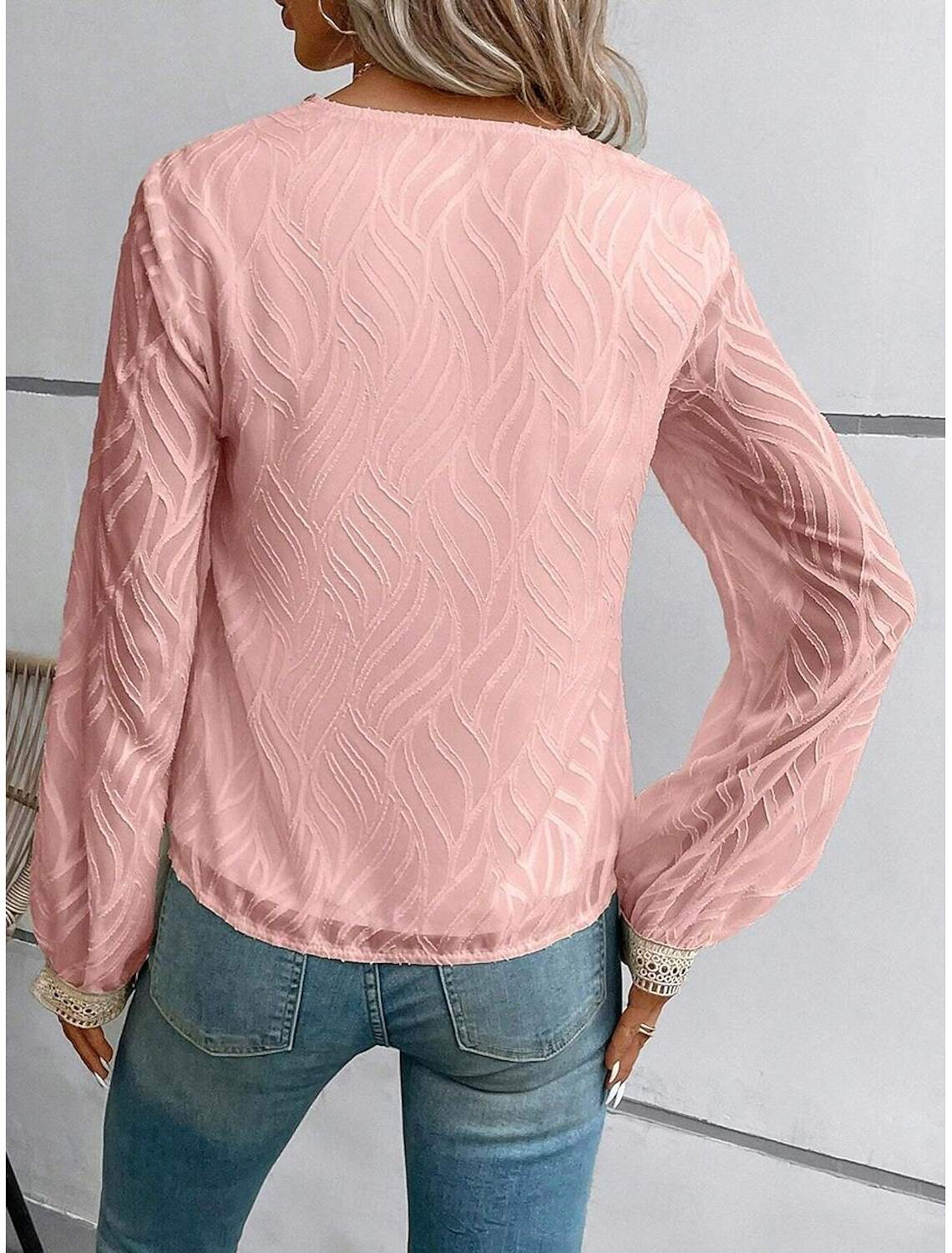 Women's Blouse Dressy Tops Elegant Stylish Solid Color Lace Flutter Sleeve Long Sleeve Regular Tops V Neck Party Daily Summer Spring Fall