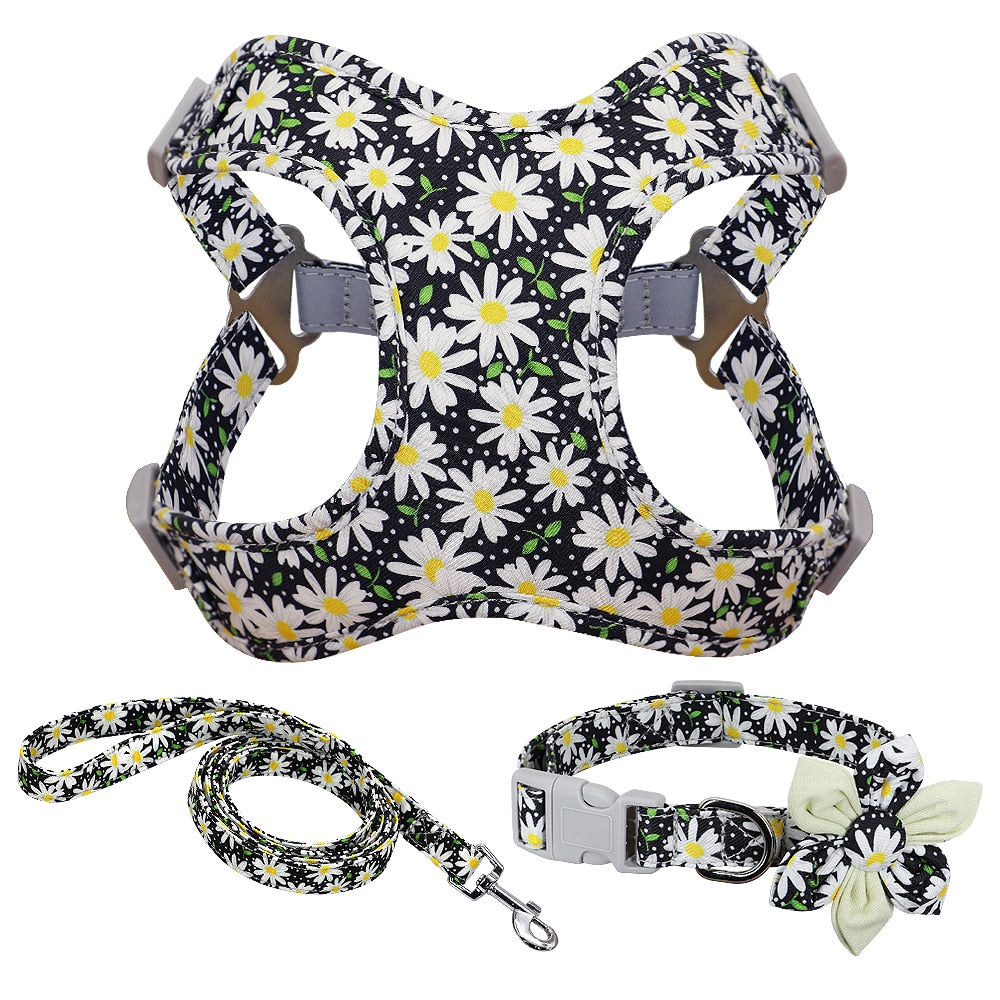 Flower Printed Harness Set for French Bulldog (WS243)