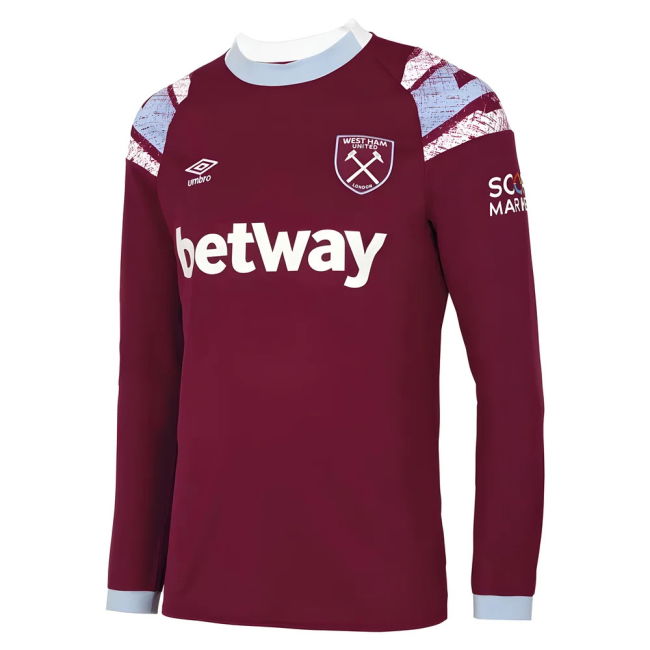 West Ham Long Sleeve official style Home Shirt 2022-2023 (Adult
