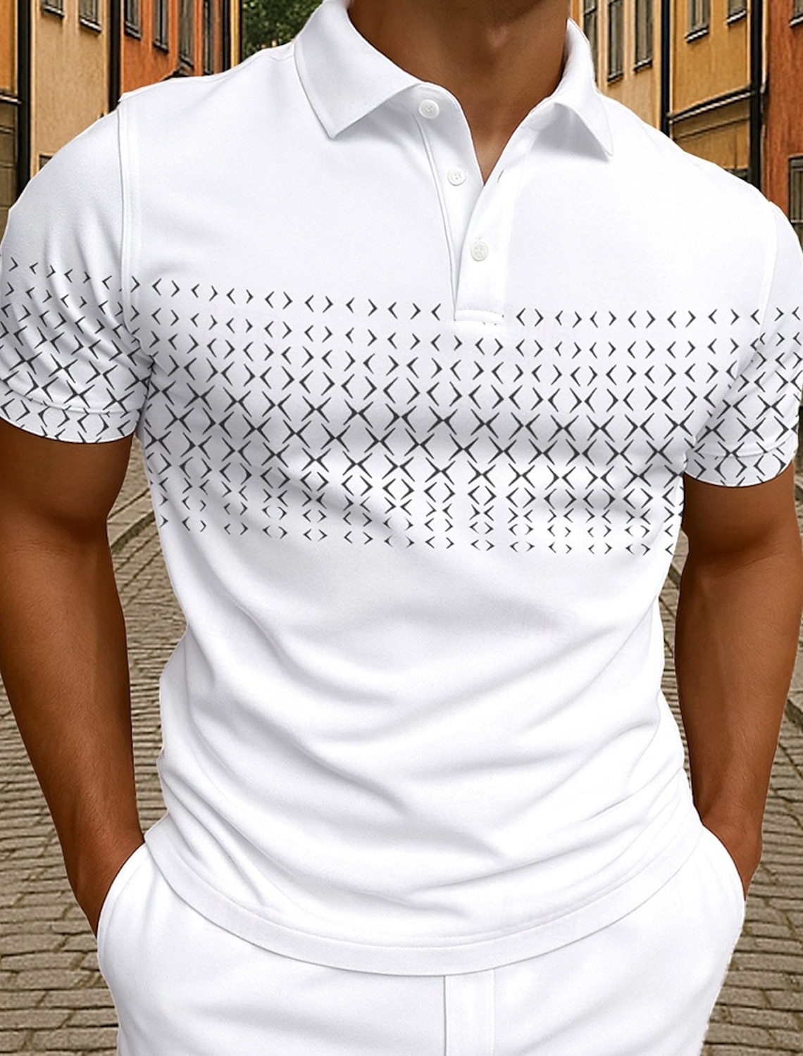 Men's Polo Business Casual Turndown Short Sleeve Geometric Buttons