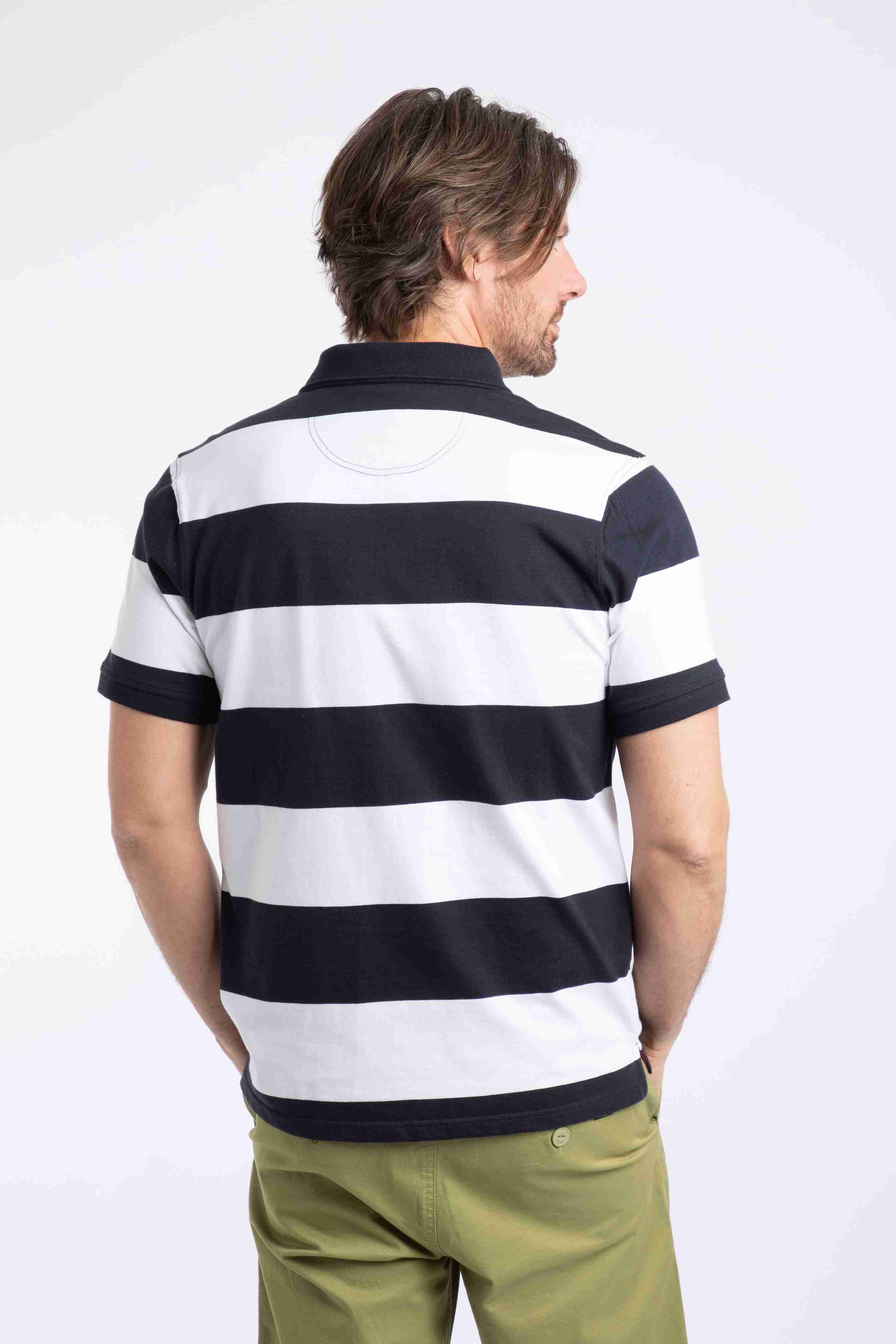 Ronald Organic Cotton Striped Polo Shirt Navy