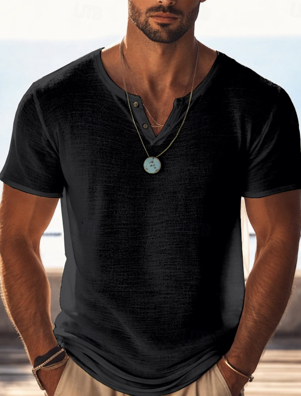 Men's Cotton Linen T Shirt Knit Tee Tee Top Short Sleeve V Neck Summer Solid Color Fashion Lightweight Basic Mesh Knitted Plain Casual Vacation Street Blue Black Light Green Top Tee for Men