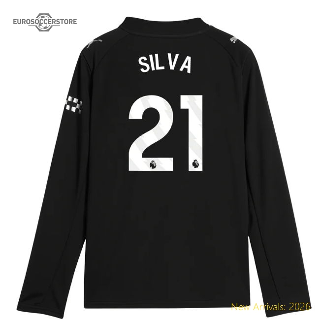 Away Uniform Kids Silva 21 2025-2026 Man City Long Sleeve