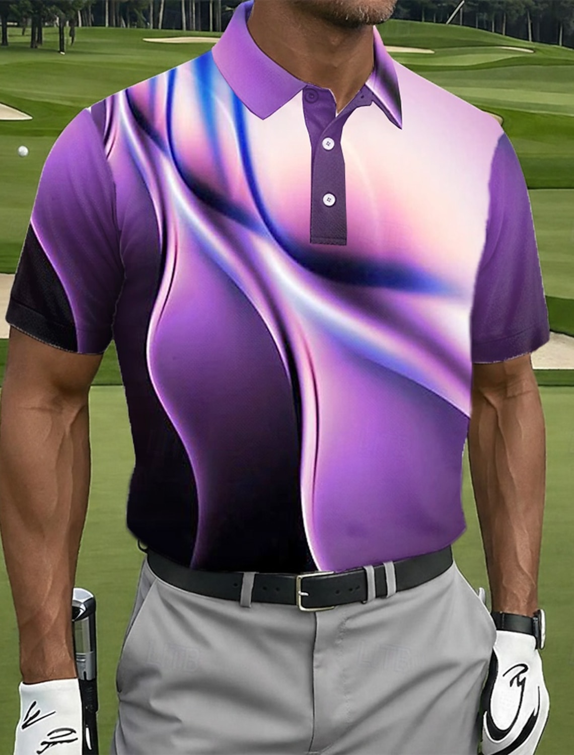 Men's Golf Line Sports Polo Shirts Short Sleeve Polo Shirts Collared Shirts Casual Athleisure Buttons Summer Spring Purple Green
