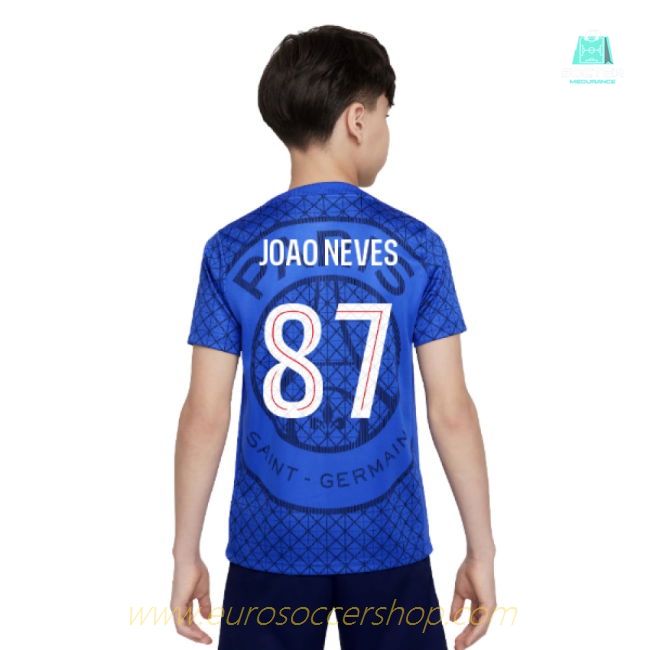 2025-2026 PSG Academy Pro Home Pre Match Shirt (Royal) - Kids (Joao Neves 87)