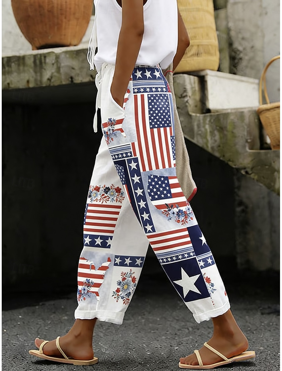 Independence Day Patriotic Women's Leggings Vacation Vintage Fashion Calf-Length High WaistPants Graphic Flag Printing Breathable Soft Stretchy Formal Vacation Office