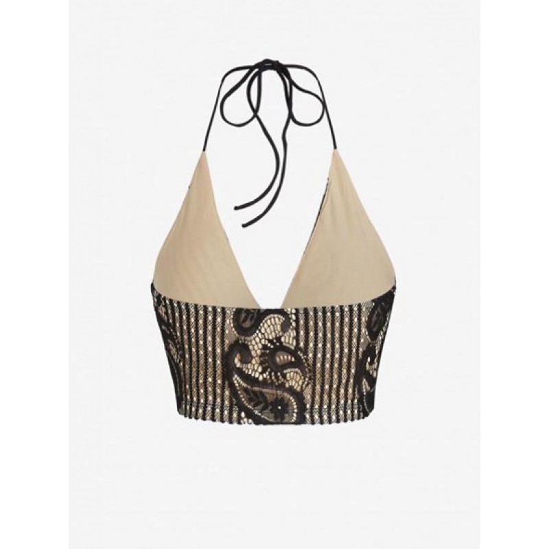 Lace Insert Slit Halter Tank Top YI7042