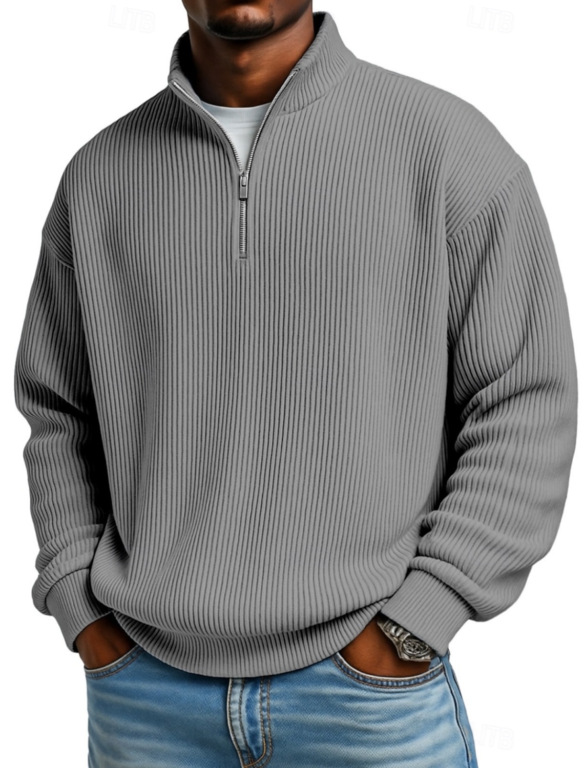 Men's Corduroy Shirt Textured Casual Vacation Quarter Zip Long Sleeve