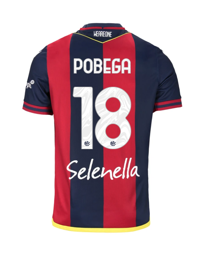 Bologna's 24-25 Home Jersey featuring POBEGA with the number 18