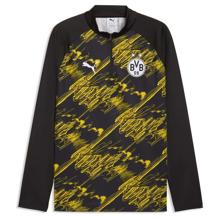 Dortmund Training Shirt Pre Match 1/4 Zip - PUMA Black/Faster Yellow