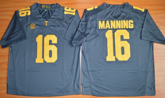 Men's None #16 Peyton Manning Gray 2015 high quality premium Jersey