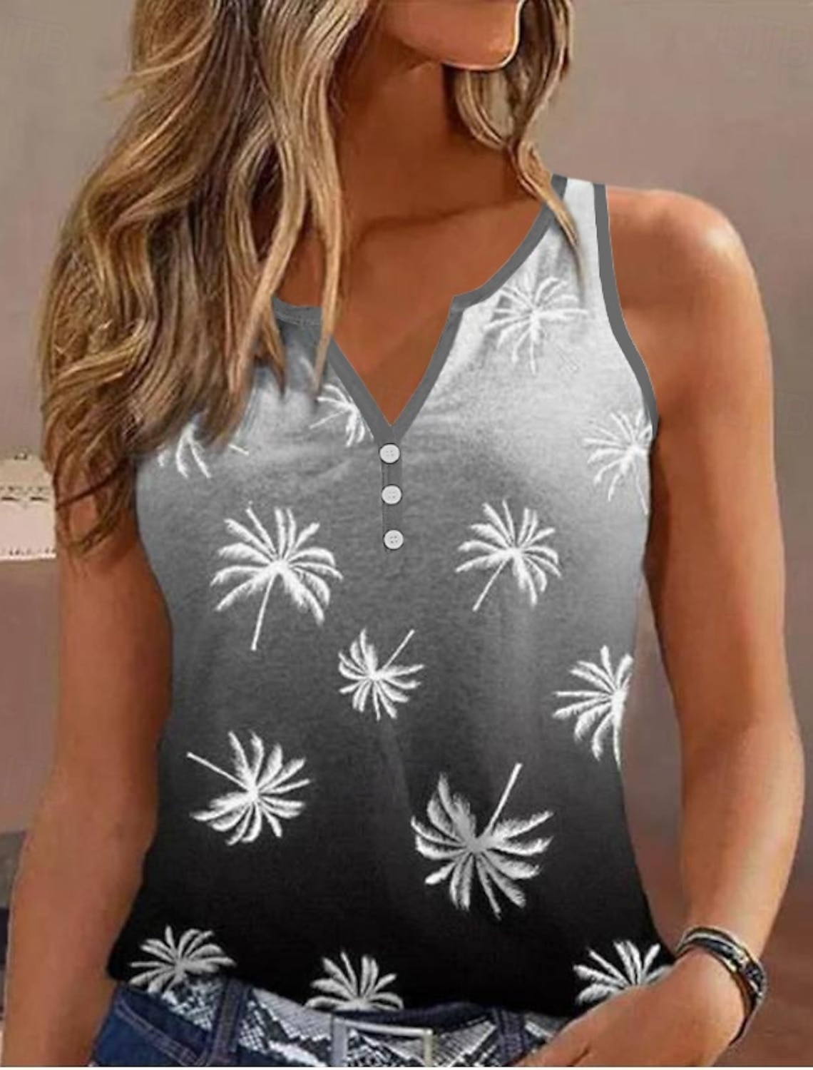 Women's Tank Top Basic Floral Buttons Print Sleeveless Regular Tops V Neck Casual Holiday