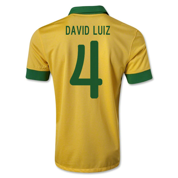 High Performance 1314 Brazil 4 David Luiz Yellow Home Jersey Shirt