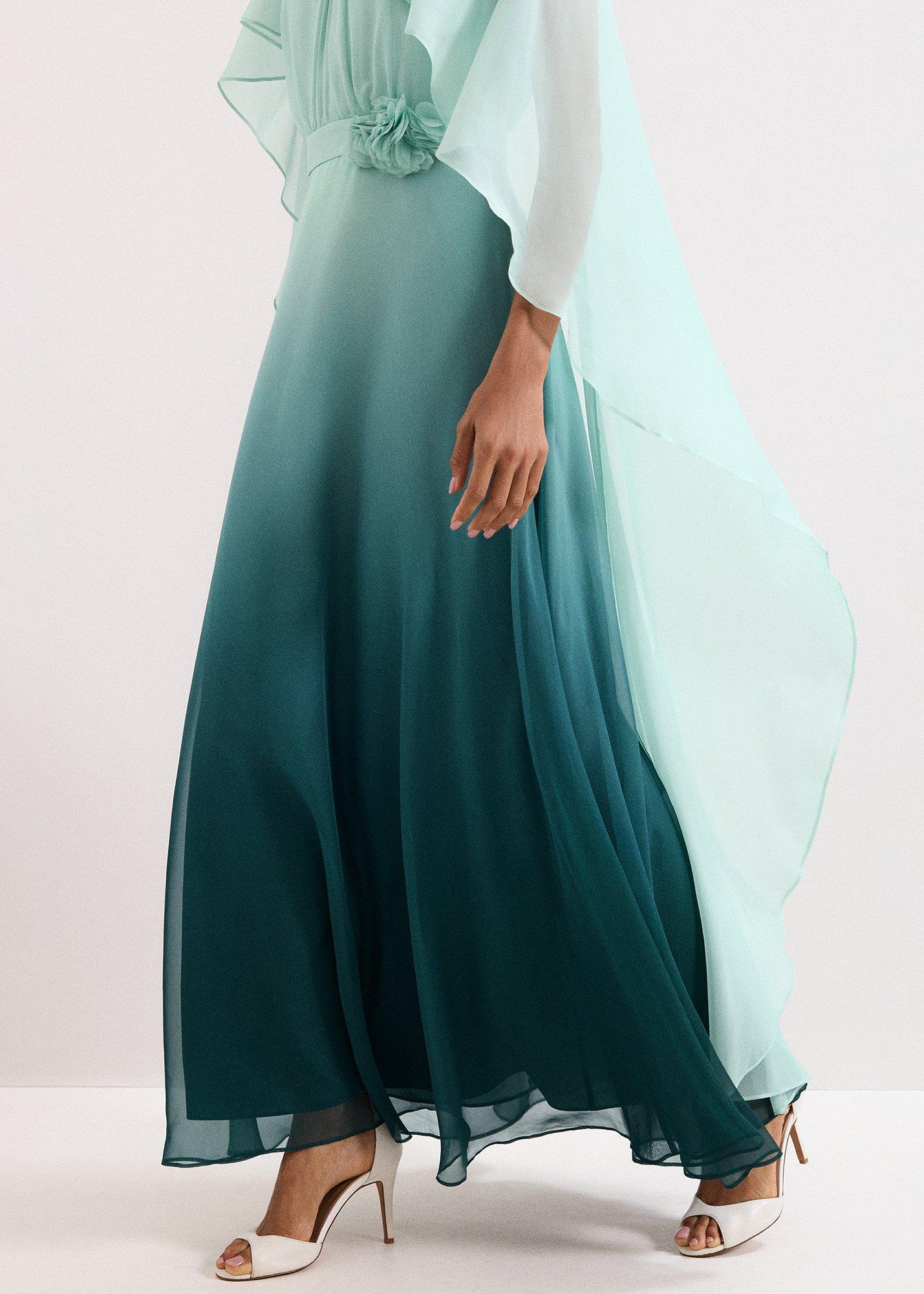 Petite Aspen Teal Ombre Cape Maxi Dress