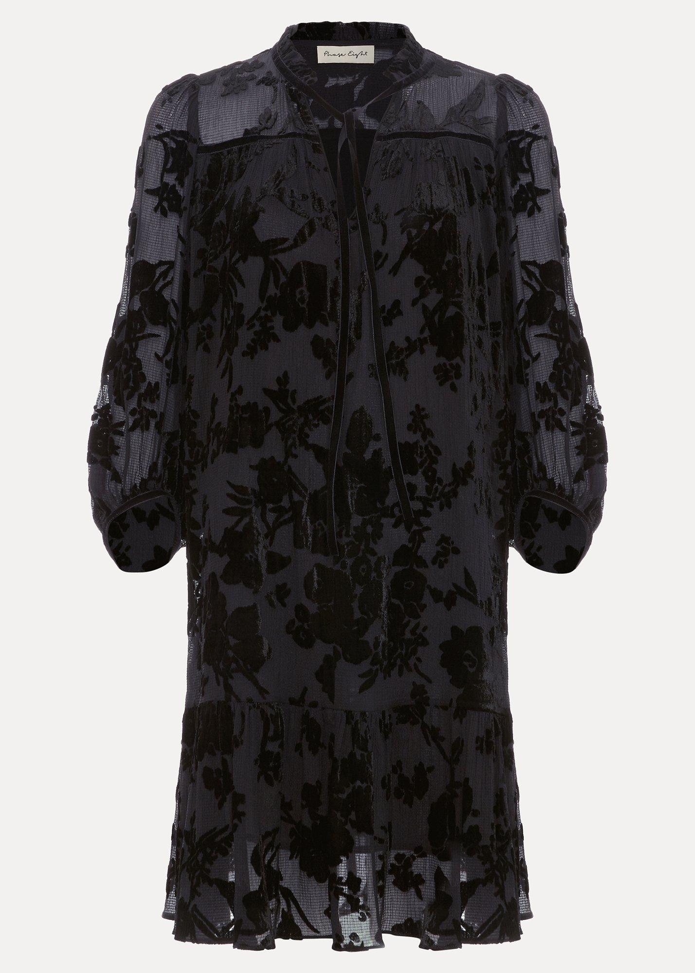 Mila Black Velvet Burnout Swing Dress