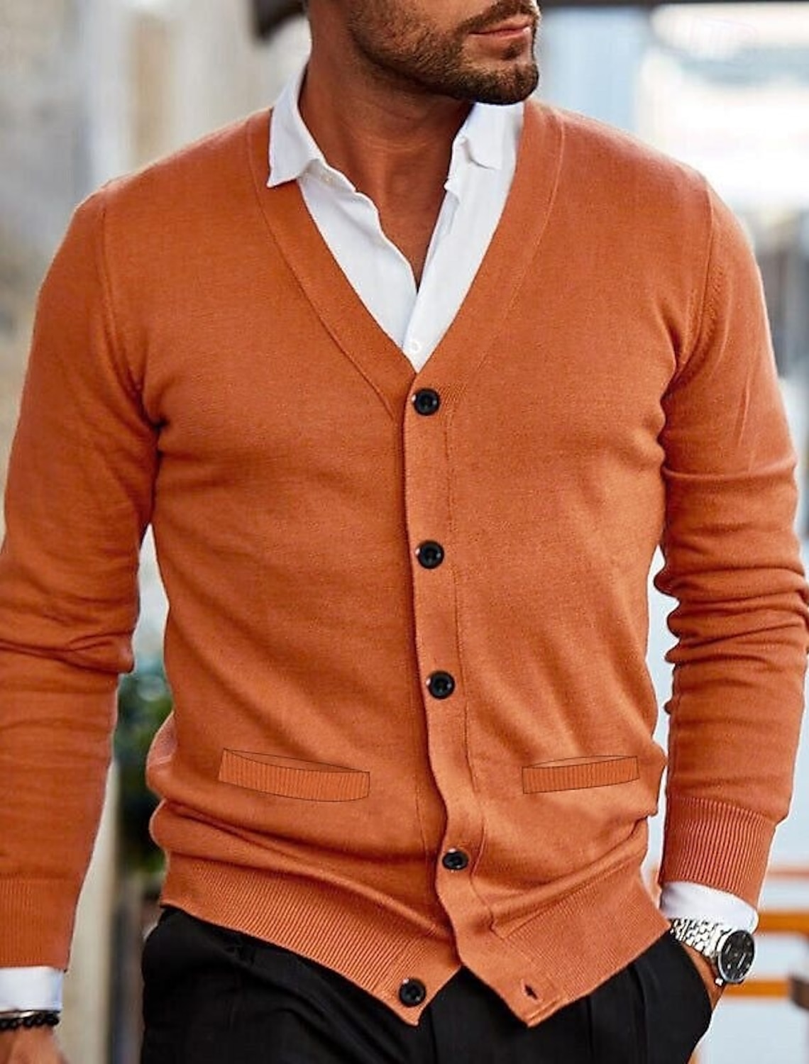Men's Sweater Cardigan Cropped Ribbed Knit Regular Tops Knitted Plain