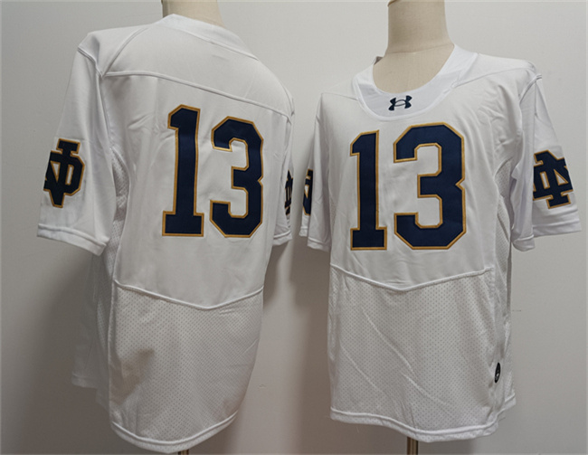 Men's Notre Dame ND White 2024 college football Riley Leonard #13
