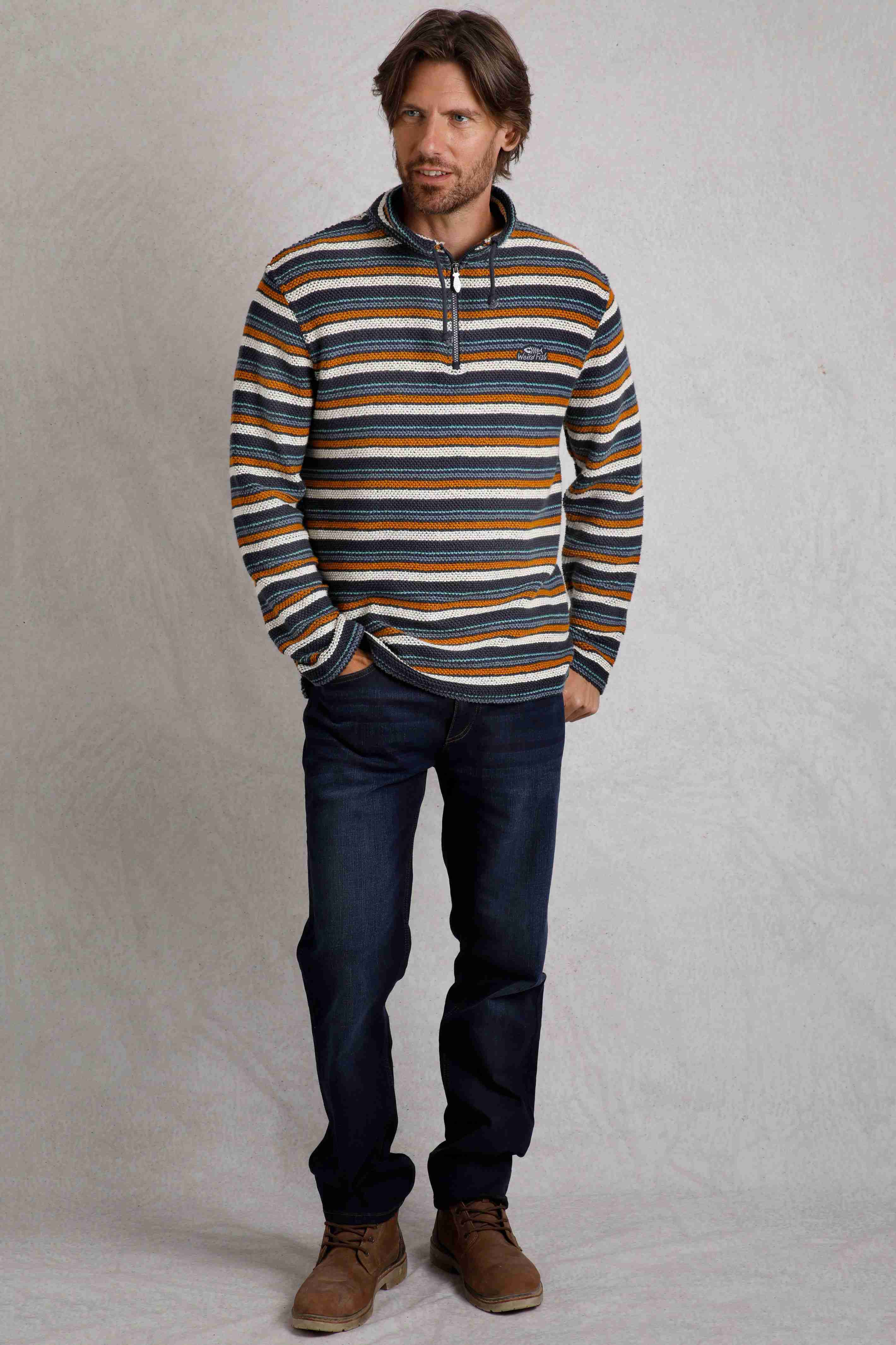 Oscar 1/4 Zip Stripe Kierra Macaroni Sweatshirt Navy