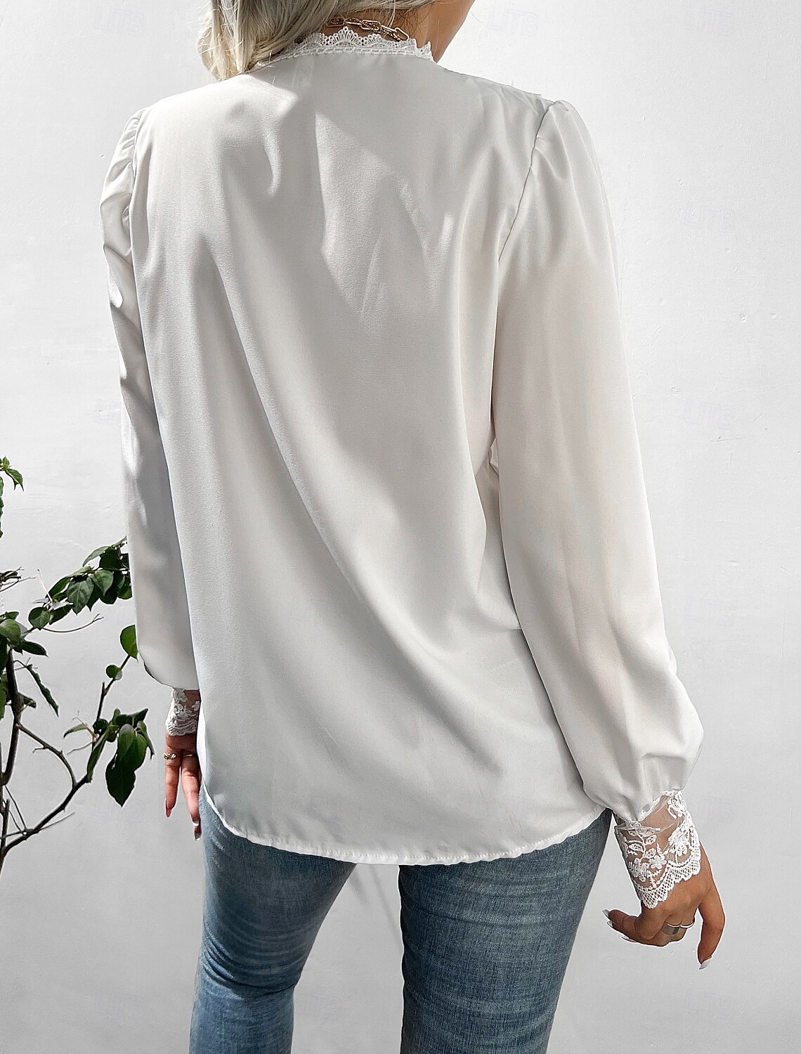 Women's Blouse Stylish Modern Lace Long Sleeve Regular Tops Crew Neck Work Daily Spring Fall