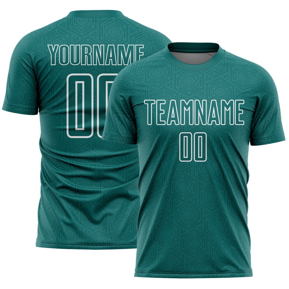 Sublimation Geometric Shape Jersey White Sports Soccer Teal Custom Uniform