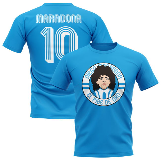 Championship Diego Maradona Argentina Illustration T-Shirt (Sky)