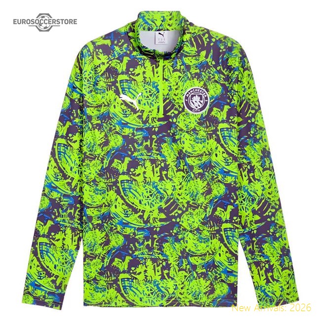 Authentic 2025-2026 Man City Warm Up 14 Zip Top Pro Green