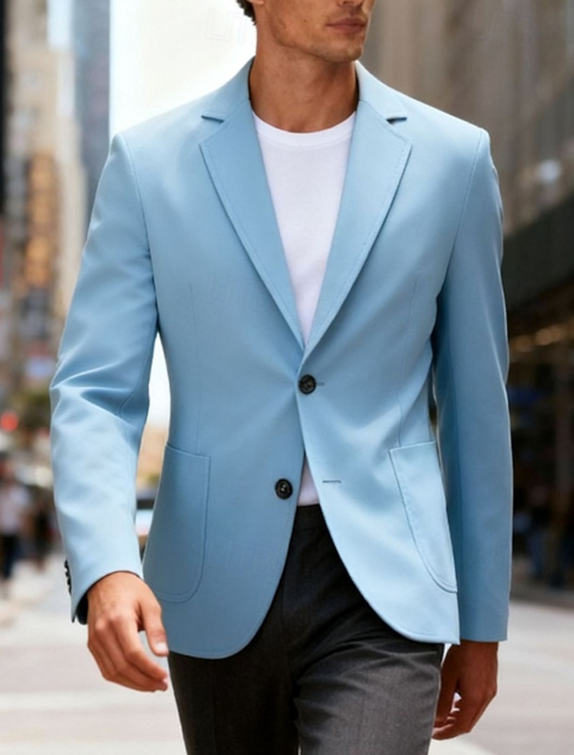Men's Blazer Business Cocktail Party Wedding Party Fashion Casual Spring Fall Polyester Plain Pocket Buttons Comfortable Single Breasted Blazer Blue Brown Coffee Gray