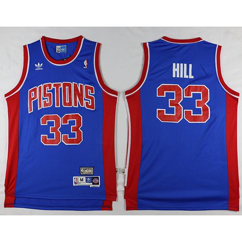 Detroit Pistons #33 Grant Hill Blue Throwback Stitched NBA Jersey Mens